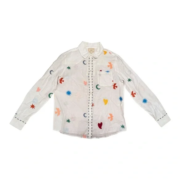 TOMBOY SHIRT SEZANE PANGEA BLOUSE BUTTON UP TOP WHITE NWT SIZE 36 Embroidery - Picture 4 of 10